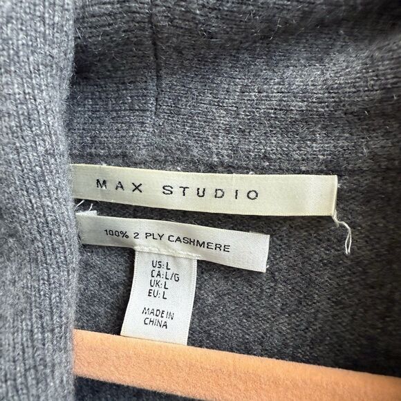 Max Studio 100% Cashmere Cardigan Womens Gray Button Front Quiet Luxury 2 Ply L - Picture 4 of 4